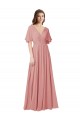 Bliss Pink V-Neck Flutter Sleeves V-Back A-Line Bridesmaid Dress Townsville