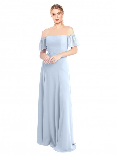 Light Sky Blue Square Neck Flutter Sleeves V-Back A-Line Formal Dress / Bridesmaid Dress Townsville