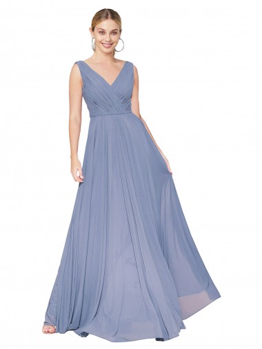 Dusty Blue High Neck Sleeveless V-Back A-Line Formal Evening Gown / Prom Dress / Bridesmaid Dress Townsville