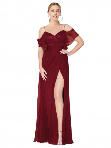 Burgundy High Neck Cold Shoulder V-Back Trumpet Formal Evening Gown / Prom Dress / Bridesmaid Dress Townsville