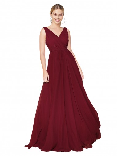 Burgundy High Neck Sleeveless V-Back A-Line Formal Dress / Bridesmaid Dress Townsville