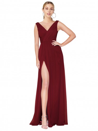 Burgundy High Neck Sleeveless V-Back A-Line Black Tie Evening Gown / Prom Dress / Bridesmaid Dress Townsville