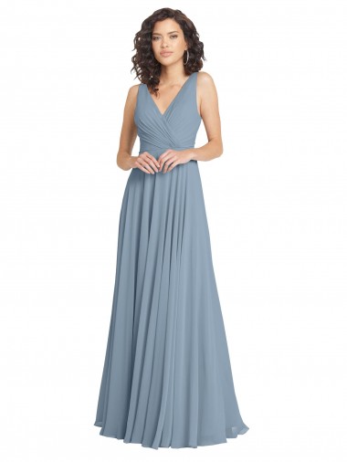 Dusty Blue V-Neck Sleeveless V-Back A-Line Bridesmaid Dress Townsville