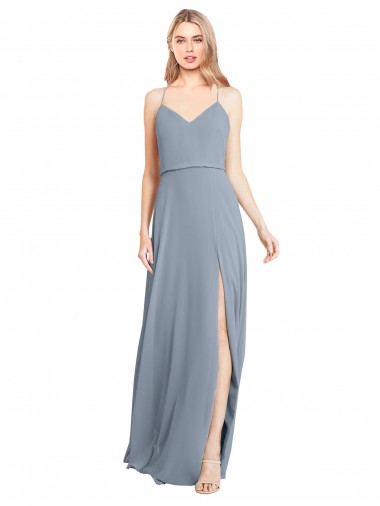 Dusty Blue V-Neck Sleeveless Open Back A-Line Bridesmaid Gowns Townsville