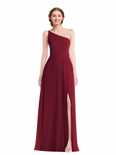 Burgundy One Shoulder Sleeveless A-Line Semi Formal Evening Dress / Bridesmaid Dress Townsville