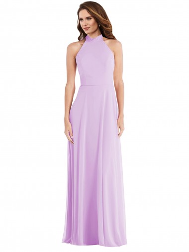 Lilac Halter Neck Sleeveless Low Back A-Line Semi Formal Evening Dress / Bridesmaid Dress Townsville