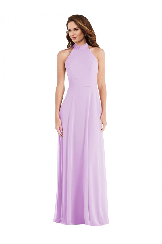 Lilac Halter Neck Sleeveless Low Back A-Line Semi Formal Evening Dress / Bridesmaid Dress Townsville