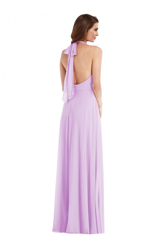 Lilac Halter Neck Sleeveless Low Back A-Line Semi Formal Evening Dress / Bridesmaid Dress Townsville