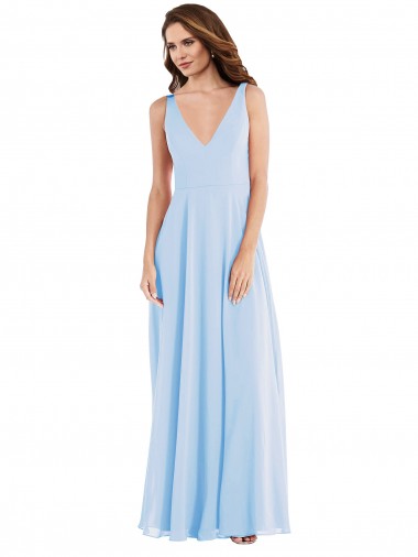 Light Sky Blue V-Neck Sleeveless A-Line Semi Formal Evening Dress / Bridesmaid Dress Townsville