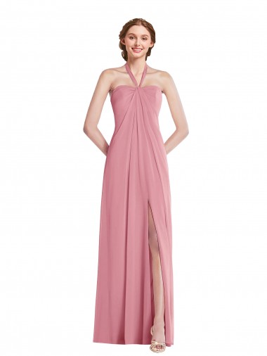 Skin Pink Halter Neck Sleeveless Open Back A-Line Semi Formal Evening Dress / Bridesmaid Dress Townsville