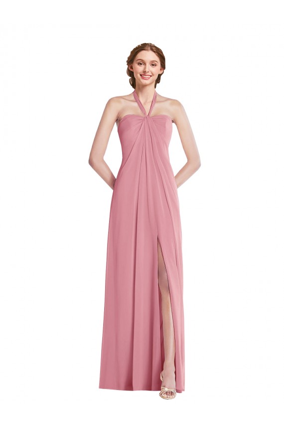 Skin Pink Halter Neck Sleeveless Open Back A-Line Semi Formal Evening Dress / Bridesmaid Dress Townsville