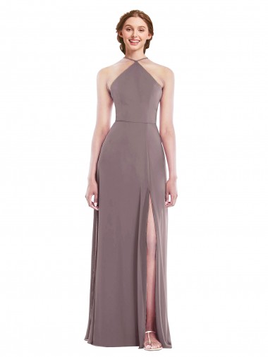 Dusty Rose Halter Neck Sleeveless Low Back A-Line Formal Evening Gown / Bridesmaid Dress Townsville