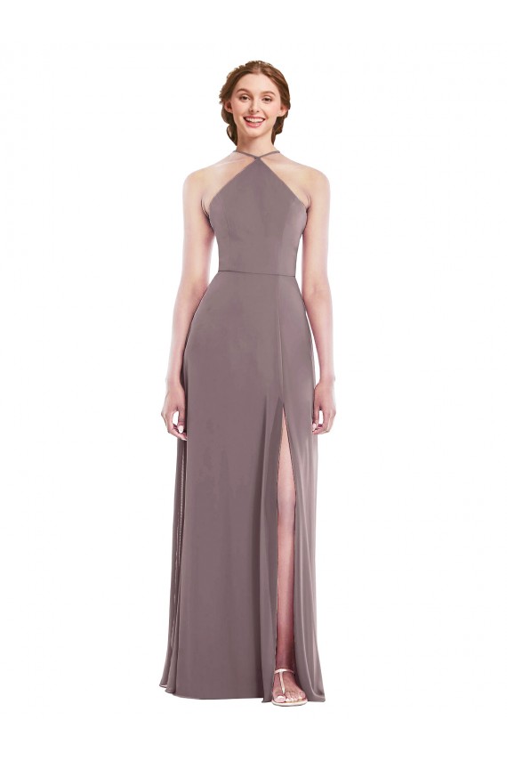 Dusty Rose Halter Neck Sleeveless Low Back A-Line Formal Evening Gown / Bridesmaid Dress Townsville