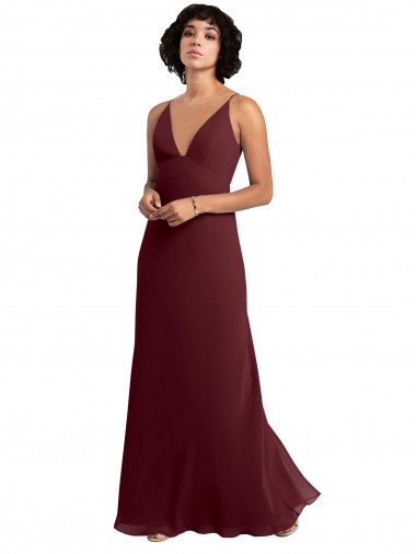 Burgundy Gold V-Neck Sleeveless V-Back A-Line Bridesmaid Dress / Formal Dress Townsville