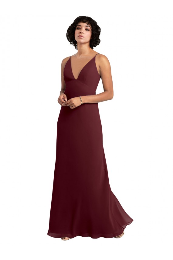 Burgundy Gold V-Neck Sleeveless V-Back A-Line Bridesmaid Dress / Formal Dress Townsville