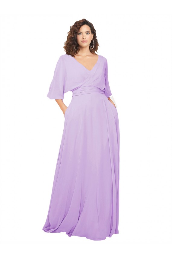 Lilac V-Neck Half Sleeves Low Back A-Line Bridesmaid Dress Townsville