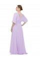 Lilac V-Neck Half Sleeves Low Back A-Line Bridesmaid Dress Townsville