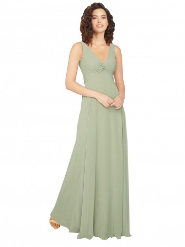 Sage V-Neck Sleeveless V-Back A-Line Bridesmaid Dress / Evening Dress Townsville