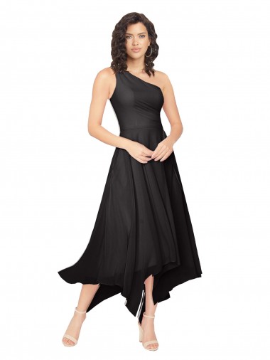 Black Strapless Sleeveless A-Line High Low Bridesmaid Dress Townsville