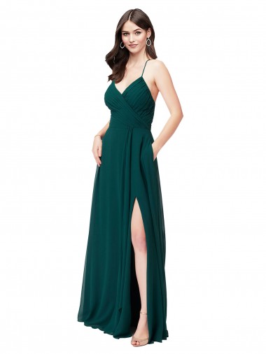 Hunter Green V-Neck Sleeveless Open Back A-Line Wedding Party Dress Townsville