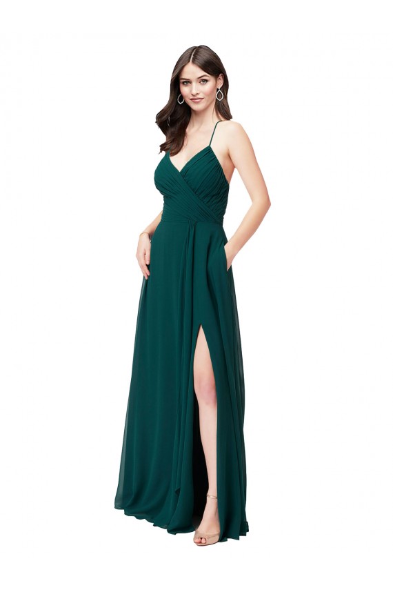 Hunter Green V-Neck Sleeveless Open Back A-Line Wedding Party Dress Townsville