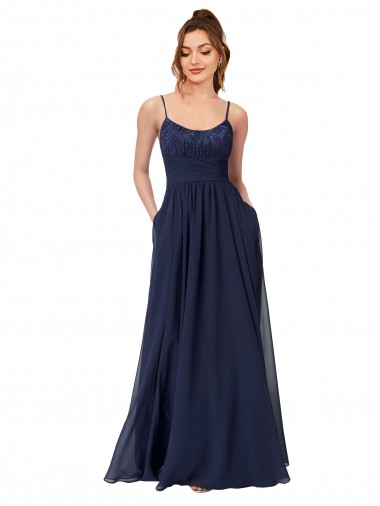 Dark Navy Scoop Neck Sleeveless Low Back A-Line Bridesmaid Dress Townsville