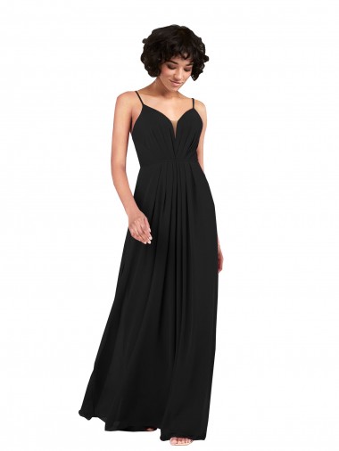 Black V-Neck Sleeveless Open Back Column Formal Evening Gown / Bridesmaid Dress Townsville