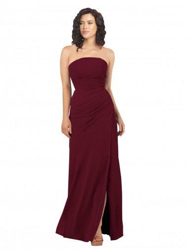 Burgundy Strapless Sleeveless Soft Chiffon Sheath Bridesmaid Dress Townsville