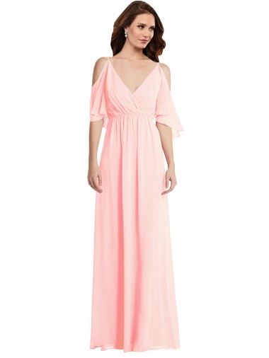 Pink V-Neck Cold Shoulder V-Back A-Line Semi Formal Evening Dress / Bridesmaid Dress Townsville