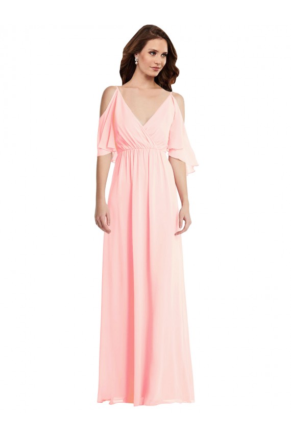 Pink V-Neck Cold Shoulder V-Back A-Line Semi Formal Evening Dress / Bridesmaid Dress Townsville