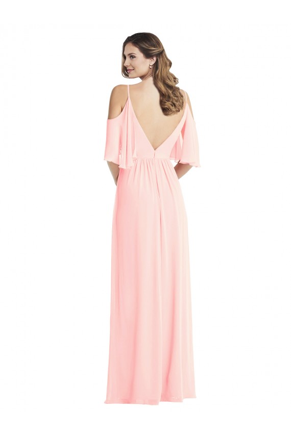 Pink V-Neck Cold Shoulder V-Back A-Line Semi Formal Evening Dress / Bridesmaid Dress Townsville