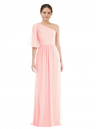 Pink One Shoulder Bell Sleeves A-Line Semi Formal Evening Dress / Bridesmaid Dress Townsville