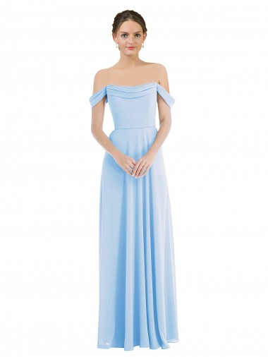 Light Sky Blue Off the Shoulder Sleeveless A-Line Formal Evening Gown / Bridesmaid Dress Townsville