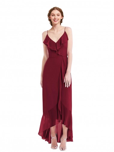 Burgundy V-Neck Sleeveless Low Back A-Line High Low Evening Gown / Bridesmaid Dress Townsville