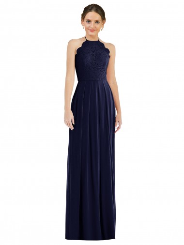 Dark Navy Halter Neck Sleeveless Open Back A-Line Semi Formal Evening Dress / Bridesmaid Dress Townsville