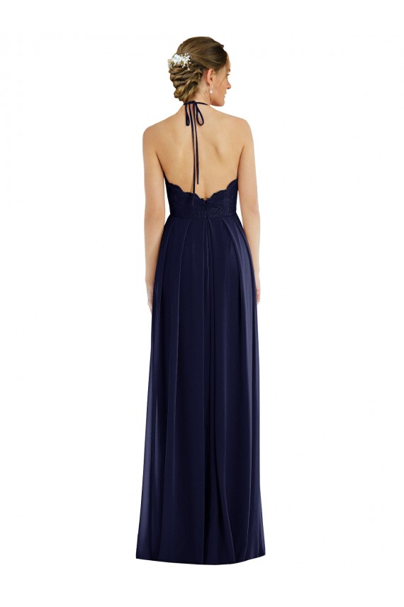 Dark Navy Halter Neck Sleeveless Open Back A-Line Semi Formal Evening Dress / Bridesmaid Dress Townsville