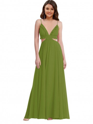 Olive Green V-Neck Sleeveless Open Back A-Line Plus Size Evening Gown / Bridesmaid Dress Townsville