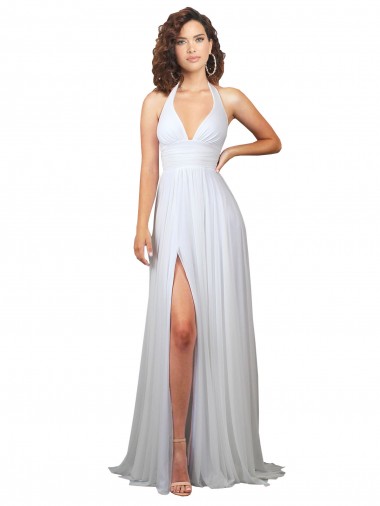 White V-Neck Sleeveless Low Back A-Line Semi Formal Evening Dress / Bridesmaid Dress Townsville