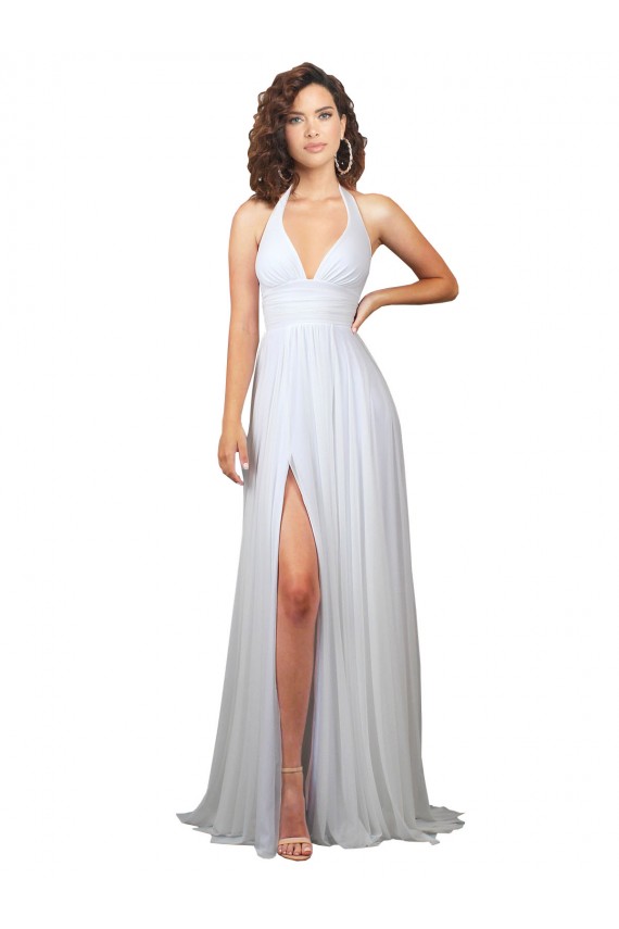 White V-Neck Sleeveless Low Back A-Line Semi Formal Evening Dress / Bridesmaid Dress Townsville