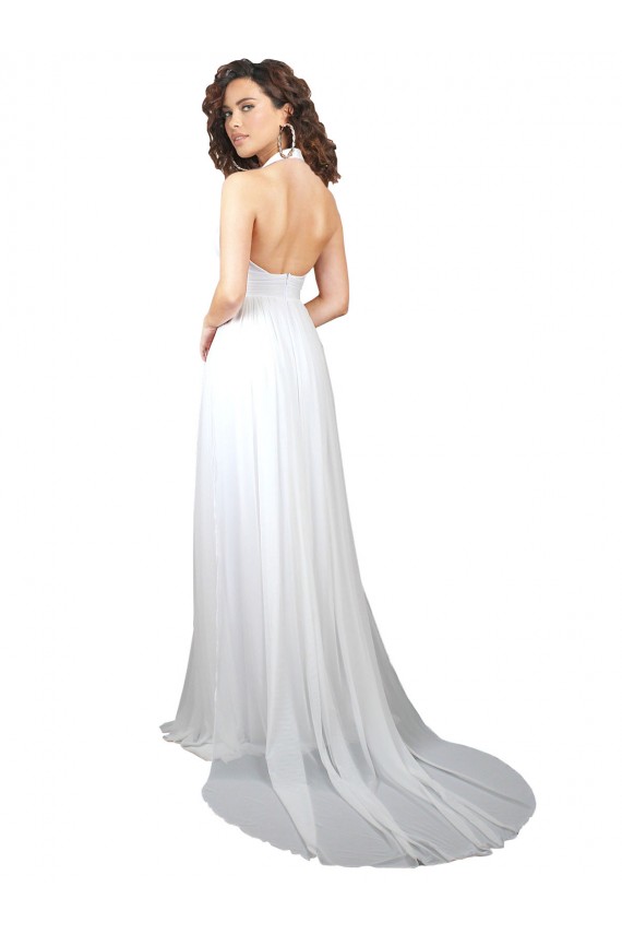 White V-Neck Sleeveless Low Back A-Line Semi Formal Evening Dress / Bridesmaid Dress Townsville