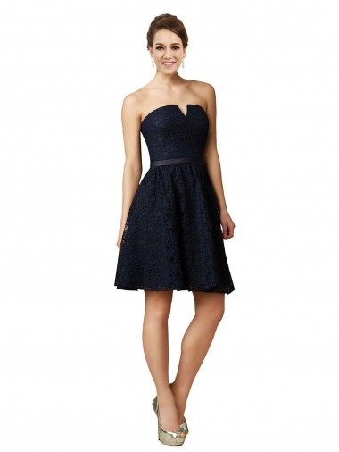 Dark Navy V-Neck Sleeveless Lace A-Line Bridesmaid Dress Townsville