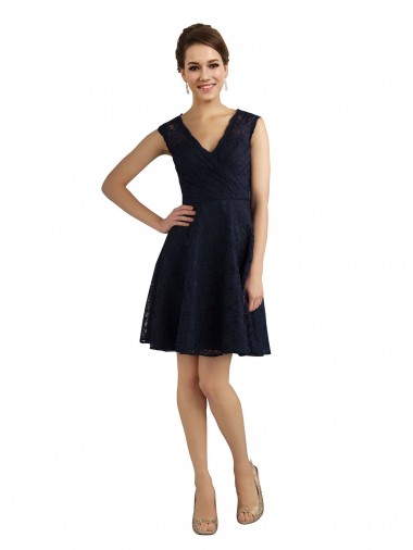 Dark Navy V-Neck Sleeveless Lace A-Line Bridesmaid Dress / Evening Dress Townsville