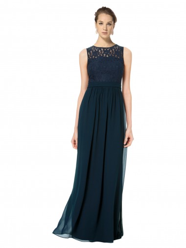 Dark Navy Illusion Neck Sleeveless Keyhole Back A-Line Bridesmaid Dress Townsville