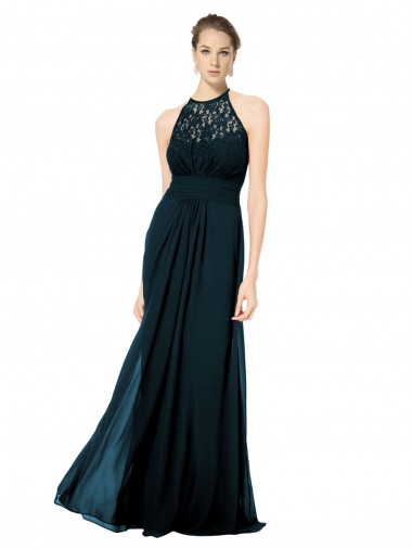 Dark Navy Illusion Neck Sleeveless Keyhole Back A-Line Formal Dress / Bridesmaid Dress Townsville