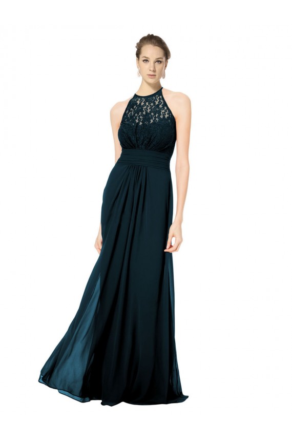 Dark Navy Illusion Neck Sleeveless Keyhole Back A-Line Formal Dress / Bridesmaid Dress Townsville