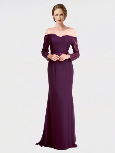 Grape Off the Shoulder Long Sleeves Low Back Mermaid Bridesmaid Dress Townsville