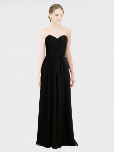 Black Strapless Sleeveless Low Back A-Line Bridesmaid Dress Townsville