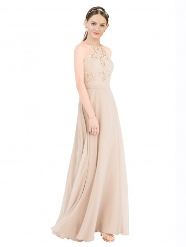 Champagne High Neck Sleeveless Keyhole Back A-Line Prom Dress / Bridesmaid Dress Townsville