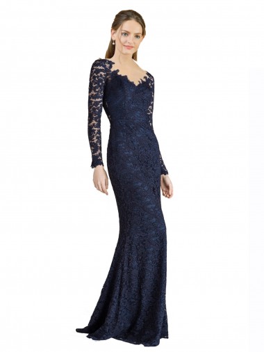 Dark Navy Sweetheart Long Sleeves Keyhole Back Mermaid Prom Dress / Bridesmaid Dress Townsville