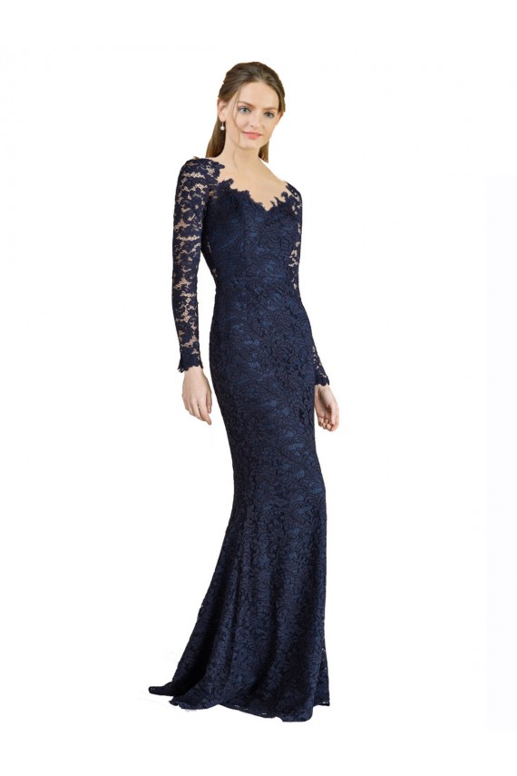 Dark Navy Sweetheart Long Sleeves Keyhole Back Mermaid Prom Dress / Bridesmaid Dress Townsville